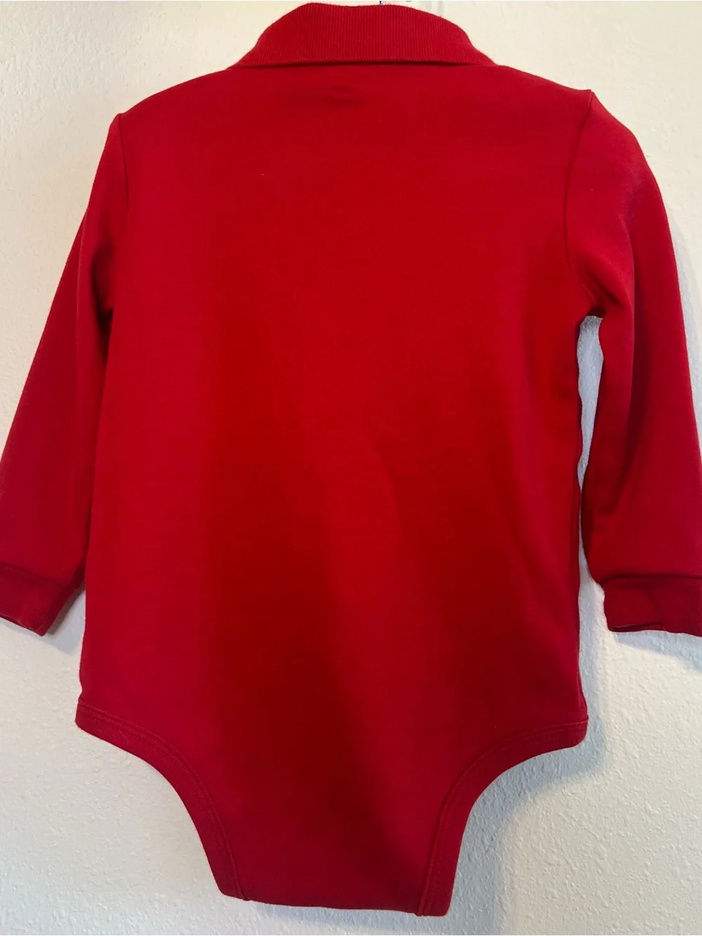 Ralph Lauren Red Long Sleeve Baby Onesie with Navy Embroidered Pony